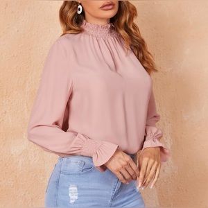 Dusty Pink Solid Shirred Bell Sleeve Top